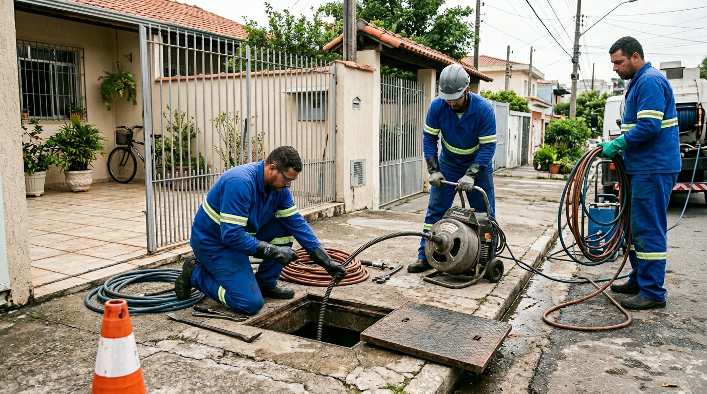 Equipe de desentupimento de esgoto em Curitiba-PR