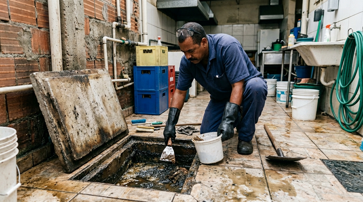 Limpeza de caixa de gordura residencial em Curitiba-PR